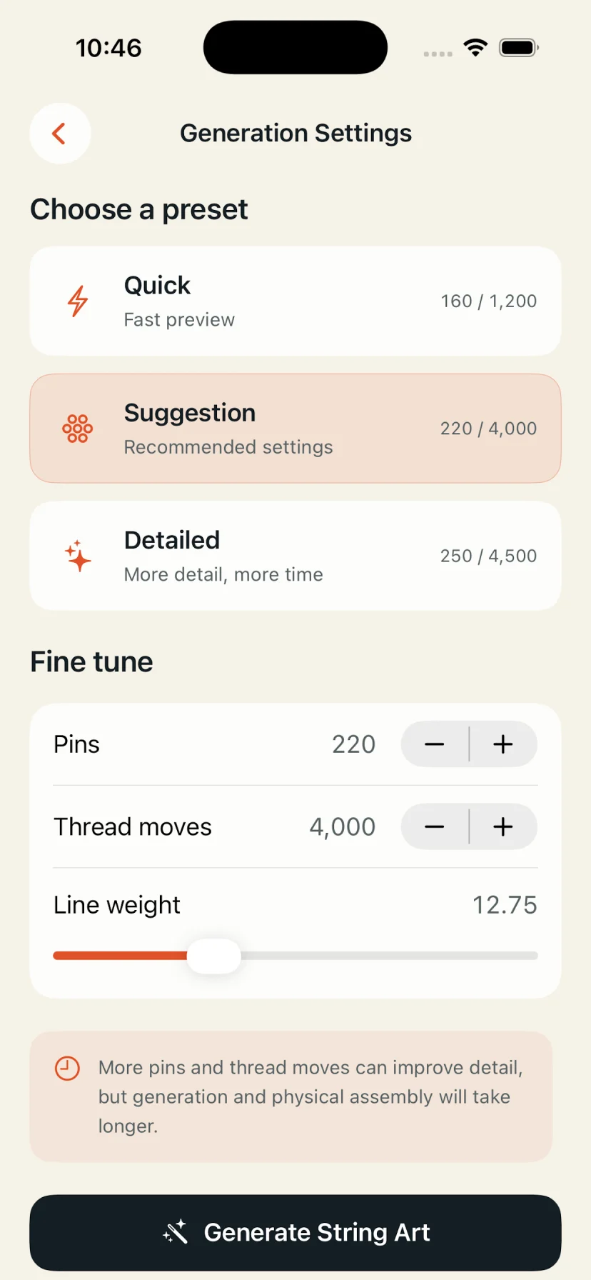Thread Circle generation presets and detailed controls